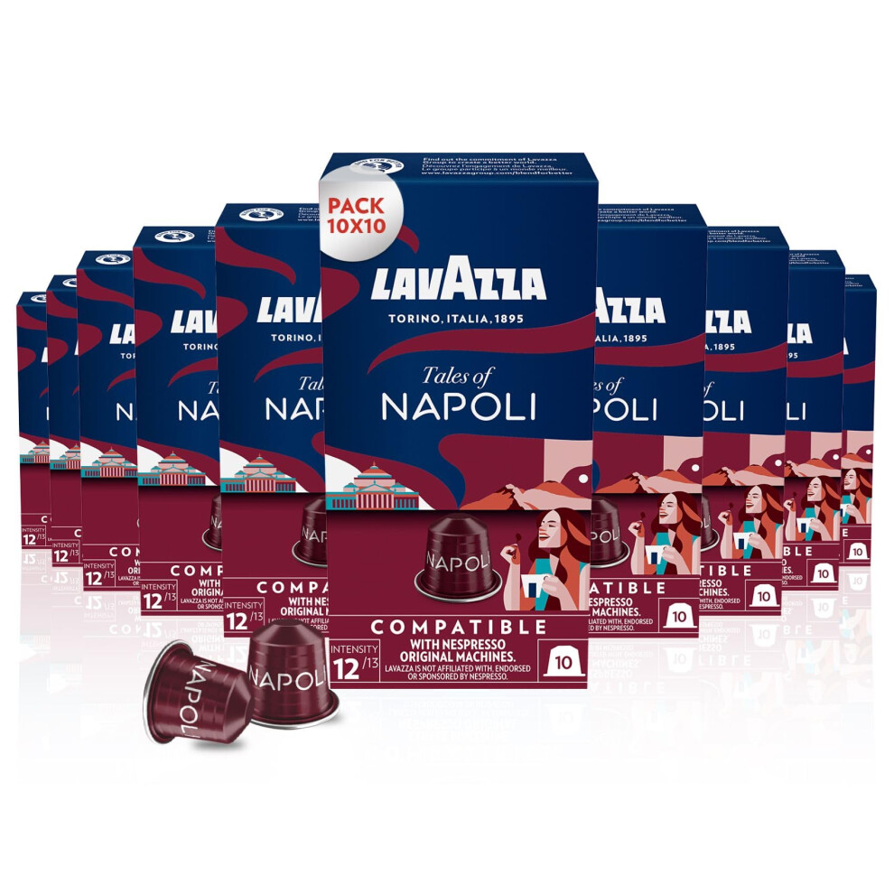Lavazza , Tales Of Napoli, 100 Coffee Capsules Compatible With Nespresso Machines Original, With Notes Of Cocoa And Caramel, Arabica And Robusta,