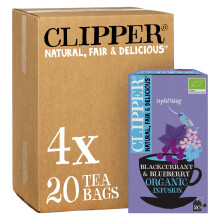 Clipper Organic Blackcurrant & Blueberry Infusion Fruit Teabags / 80 Infusions Tea Bags (4x Boxes of 20) / Caffeine-Free Herbal Tea/Natural,