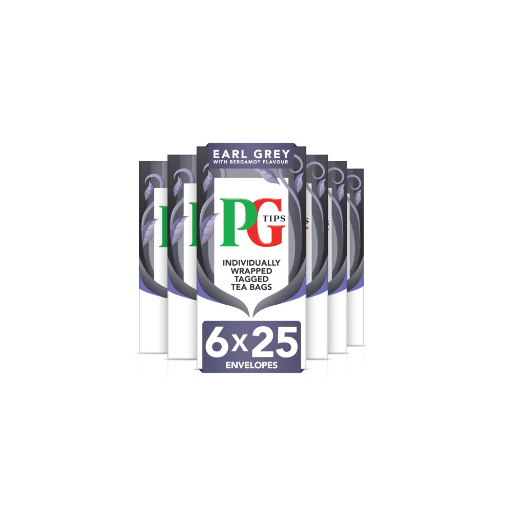 Pg Tips Earl Tea Bags, Individually Wrapped Tea Bags, 25 Flavoured Tea Enveloped Tea Bags, With Bergamot Flavour, Refreshing & Flavourful, Grey/Black