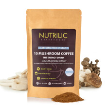 NUTRILIC 10 Muschroom Coffee Decaf Arabica Blend with Lions Mane, Chaga, Reishi, Maitake, Shitake, Black Fungus, Tremella, Ginseng Extract, Cordyceps,