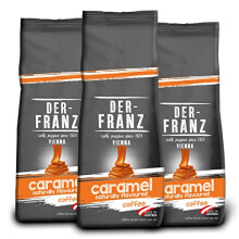 Der-Franz Coffee, flavoured with mit Caramel, Arabica and Robusta coffee beans, 3 x 500 g