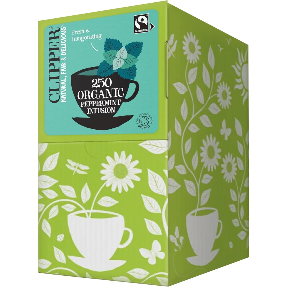 New Clipper Organic Peppermint Tea Bags | 250 Individually Wrapped Infusion Teabag Sachets | Bulk Buy For Home & Catering | Caffeine-Free Fairtrade Herbal Light 87193