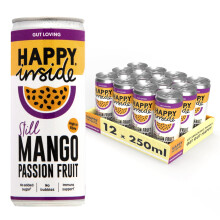 Happy Inside Gut Health Juice ? Mango & Passion Fruit | No Added Sugar, High in Prebiotic Fibre, Vitamin C | Vegan (12 x 250ml)