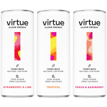 Virtue Clean Energy Mixed Pack - 12 x Yerba Mate Natural Energy Drinks - Sugar Free, Zero Calories, Vegan (12 x 250ml) [Strawberry & Lime, Tropical,