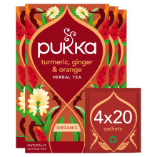 Pukka Herbs | Turmeric Active Organic Box |Tea With Ginger, Turmeric, Nettle & Orange | Ideal For Boosting Energy | 4 Packs | 80 Plant Based