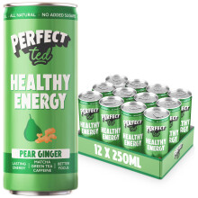 Perfect Ted Healthy Energy Drink | Pear Ginger Box of 12 x 250ml Cans | Clean Energy Drink Gift Set | All-Natural Sustained Energy | 30KCAL | 80MG