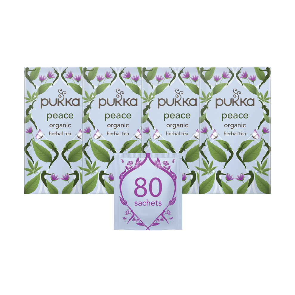 Pukka Herbs | Peace Organic Herbal Tea Box | Tea Infusion With Chamomile, Spearmint And Ashwagandha | Perfect For Calming & Sleep | Caffeine Free | 4 Lavender