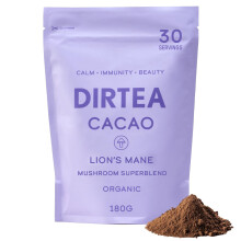 DIRTEA Cacao with Lion's Mane, Reishi & Tremella | 100% Organic Cacao with MCT & Moringa | 2,500mg Mushrooms per Serving | Vegan & Non GMO | 180g - 30