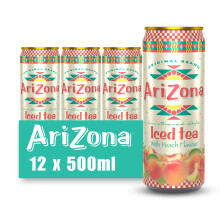 Arizona Peach Iced Tea, Pack of 12 x 500ml Cans, Delicious Fruit Tea Drink, No Artificial Colours or Preservatives