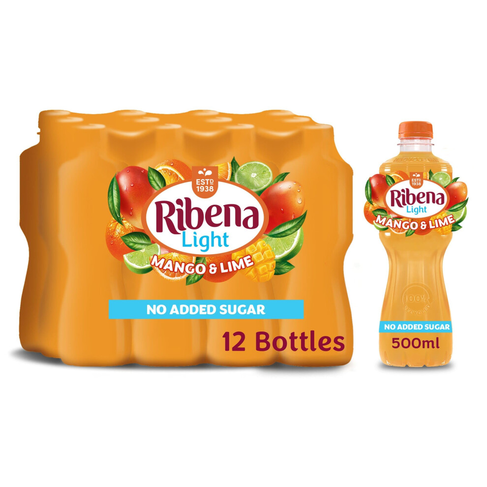 Ribena Mango And Lime Juice Drink No Added Sugar 500Ml - Multipack Of 12 | Real Fruit | Rich In Vitamin C | No Artificial Colours Or Flavours |