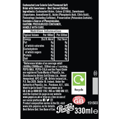 Pepsi Pepsi Max 330 ml Can (Pack of 24) 1