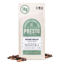 Presto Coffee | Decaffeinated Speciality Coffee Beans 1kg | Light Roast | Chocolatey & Peanuty | Rainforest Alliance Certified 100% Arabica | Perfect