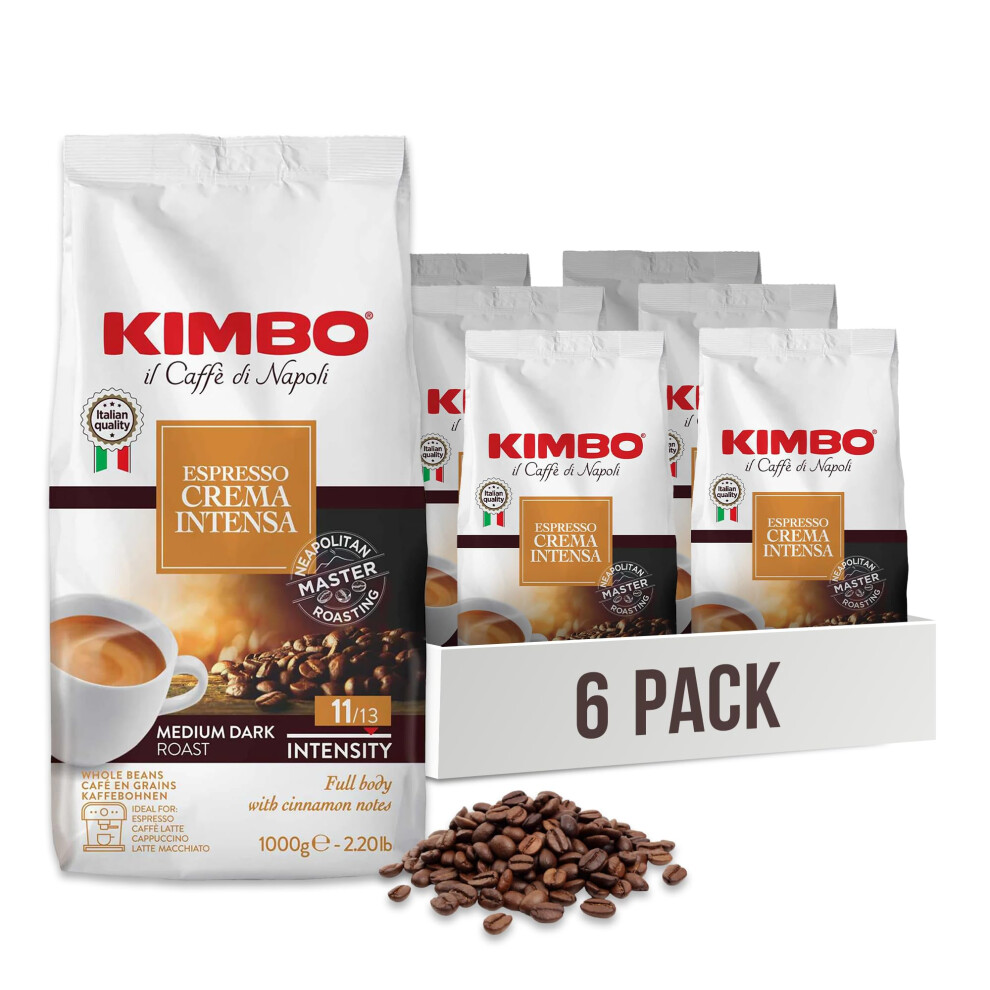 Kimbo Coffee, Espresso Crema Intensa, Italian Whole Coffee Beans, Medium Roast, 11/13, 6 X 1Kg Dark