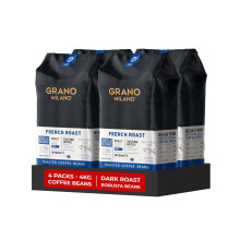 Grano Milano Coffee Beans 4kg (4 x 1kg Bags) French Roast Robusta Blend, Dark Roast, Intensity 10/10 Extra Strong Coffee, Made in Italy