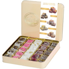 Double Roasted Pistachio Turkish Delight Lokum Dessert Gourmet Gift Box Tin, Luxurious selection of Strawberry, Pomegranate, Coconut and Pasha, 26