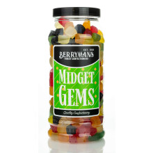 Original Midget Gems Retro Jelly Gummy Sweets Gift Jar By Berrymans Sweet Shop - Classic Sweets, Traditional Taste.