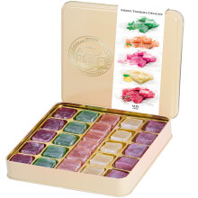 Assorted Turkish Delight Mix, Rose, Mint, Orange, Lemon and Pomegranate Flavour, Lokum Dessert Gourmet Gift Box Tin, 500g, Approx 26 pieces, Chateau