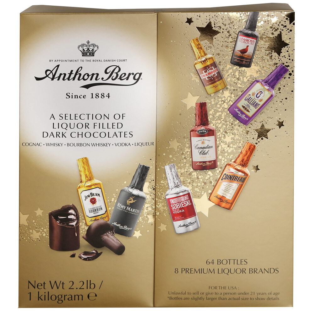 Anthon Berg - Chocolate Liqueurs - Famous Liqueur Brands - 64 Bottles 1000G - With A Delicious Liquid Filling Dark