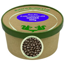 Natural Health 4 Life Carol Anne Confectionery Dark Chocolate Ginger 500 g in Recyclable Kraft Tub and sealed with kraft paper(1 Tub)