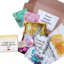 Little Box of Sunshine 10 Item Gift for Her, Hug in a Box - Care Package for Her - Tea, Face Mask & Nail File Pamper Box | Letterbox Gifts with