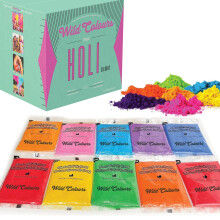 Premium Holi Colours - Holi Giftbox - Holi ke Rang - 100% Natural & Child Safe - Lab Tested Certified - 10 Vibrant Colours & Smooth Texture (200g
