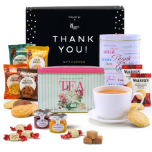 Hattie's Gifts Thank You Hamper English Tea and Biscuits Gift Set with Luxury Fudge, Jams, Assorted Shortbread - Afternoon Tea Appreciation and