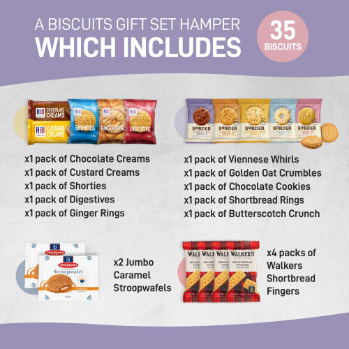 Biscuits Gift Set Biscuit Selection Bundle With Individually Wrapped Biscuits Packs (35 Biscuits) - Border Biscuits, Walkers Shortbread, Custard 2