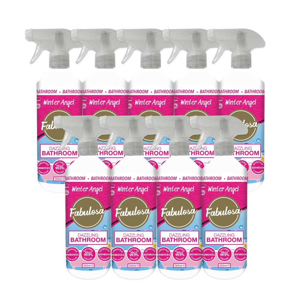 Fabulosa Multi Purpose Antibacterial Dazzling Bathroom Cleaner Disinfectant Trigger Spray With Lasting Fragrance, 9 Pack, 500Ml, Winter Angel