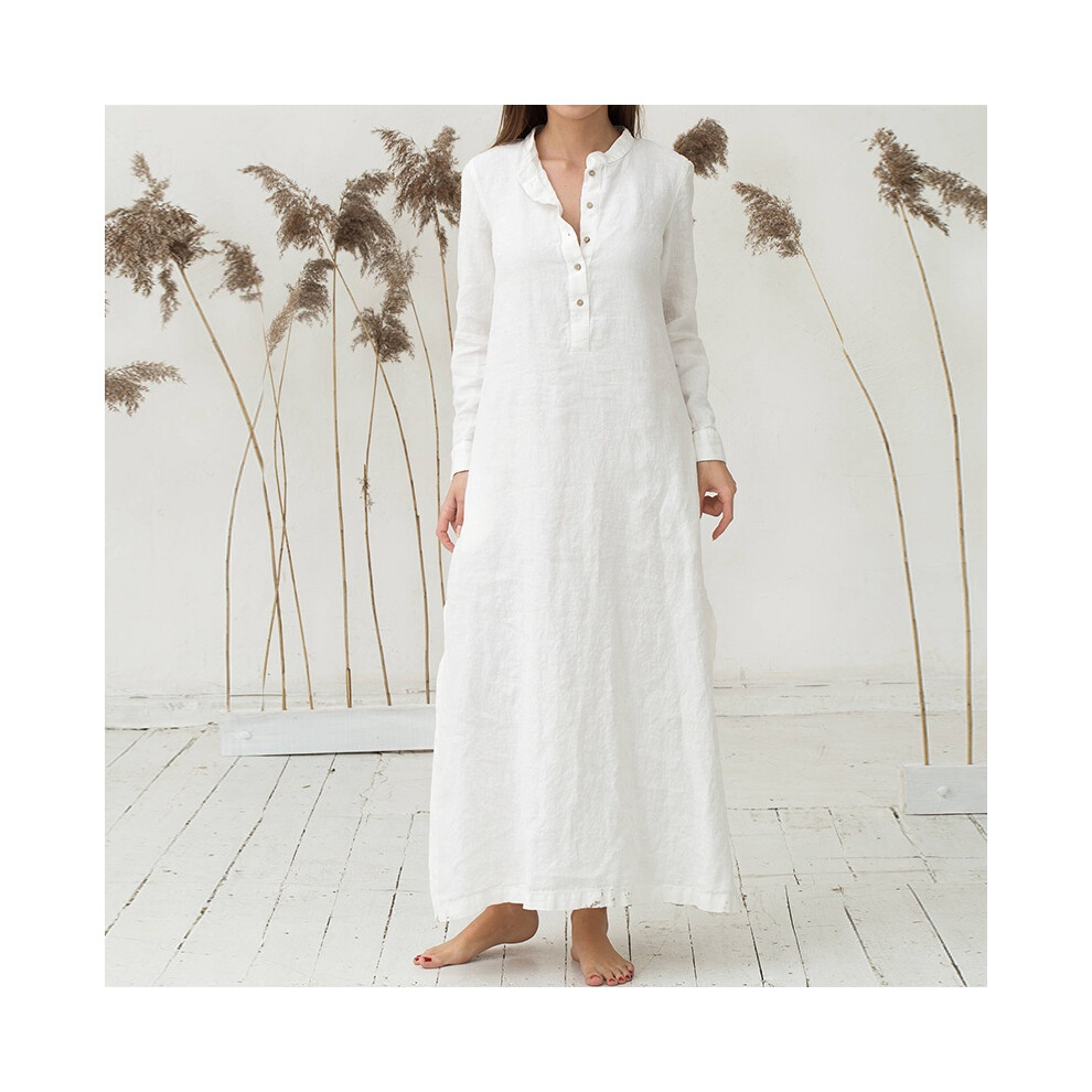 (White, 3XL) Cotton Womens Kaftan Long Sleeve Plain Casaul Oversized Maxi Shirt Dress Long-image-OPC-PK65Y7Y-NEW