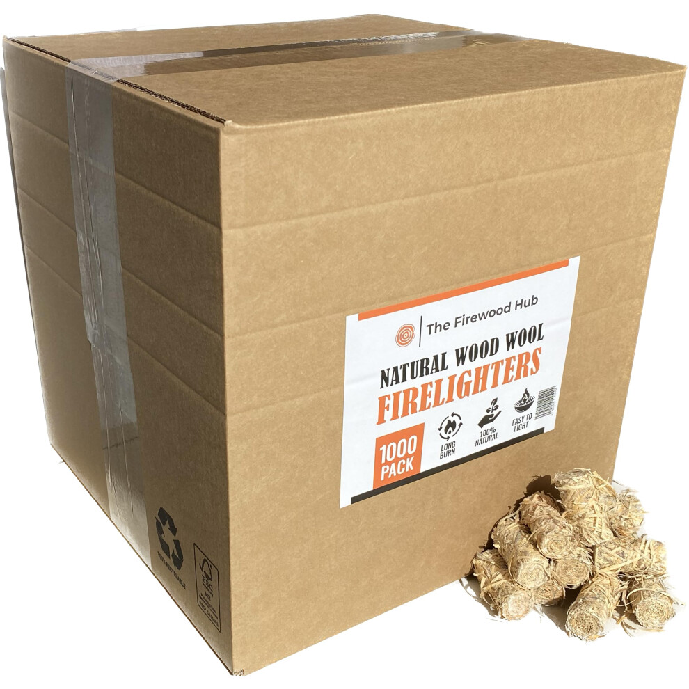 The Firewood Hub 1000 Natural Firelighters - Wood & Wax, Long Burn Time Up To 10 Minutes, Ideal For Wood Burners, Bbq, Fireplaces & Campfires