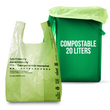 YouKind 20L Compostable Food Waste Bags Large and Heavy-duty Shopping Bags (50 Counts) Biodegradable and Compostable Carrier Bag with Handles Ideal