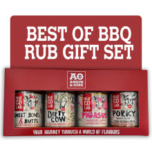 Angus & Oink Gift Set | Best of BBQ Gift Box | BBQ Rubs | 1 x Sweet Bones & Butts 220G | 1 x Dirty Cow Seasoning 220G | 1 x Pigasus 220G | 1 x Porky