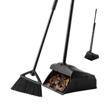 Eyliden Long Handled Dustpan and Brush Set, Upright Outdoor Dust Pan and Broom Combo for Heavy Duty Tasks, Windproof High Capacity Sweeping Brush and