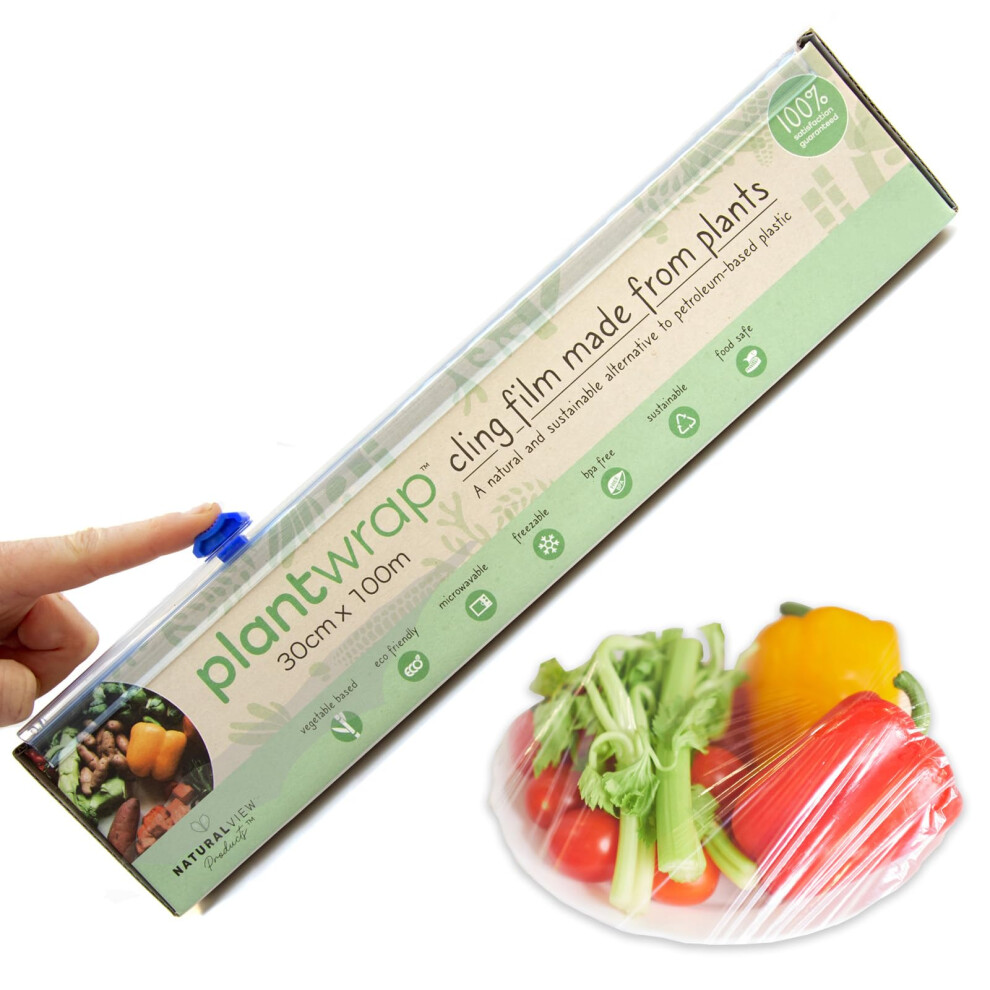 Natural View Products Plantwrap Eco Cling Film Made From Plants, Food Wrap, 30Cm X 100M Large Roll, Free From Bpa & Phthalates, Alternative To Beeswax, Microwave & Freezer