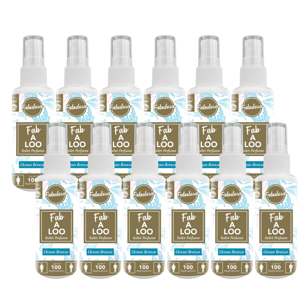 Fabulosa Fab-A-Loo Odour Remover, Compact Toilet Air Freshener Perfume Spray, 60Ml, 12 Pack, Ocean Breeze