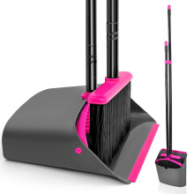 JEHONN Broom and Dustpan Set, 137 cm Long Handled Sweeping Brush and Upright Standing Dust Pan with Comb Teeth for Indoor Home Kitchen Lobby Garden