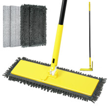 NEWE Flat Mop with Unique 90? Foldable Panel, 132 cm Long Handle Wet Dry Floor Duster Broom with 2 Microfiber and 2 Chenille Pads for Hardwood,