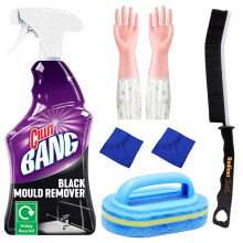Black Mold Remover Spray Set - Black Mould Remover, Grout Cleaning Brush, Bathroom Scrubber Sponge With Handle, Cleaning Cloths, Disposable Gloves ?