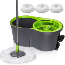 MASTERTOP Mop and Buckets Sets, Spin Mop and Bucket with 3 Mop Heads, 9.8L Hands Free Mop Bucket with Foot Pedal and Wringer, Spinning Mop Set for