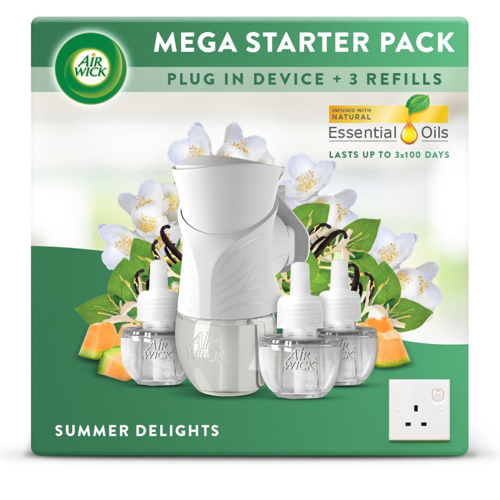 New Air Wick Plug In Diffuser Bundle Kit, Summer Delight, 1 Device & 3 Refill (19Ml), Long Lasting Fragrance, Lasts Up To 300 Days, Plug In Air Freshener White 3173611