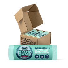 BEAST BIN BAGS, 6 Rolls of 16 x 10 Litre Bags (Total 96 Bags) - Certified Food Waste Bags made from Vegetable and Compostable Material - Extra Strong