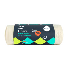 Seep Biodegradable 20 x 70 Litre Bin Bags - Eco Friendly Bin Liners - Large Kitchen Bin Bags - 70L Biodegradable Clear Bin Bags