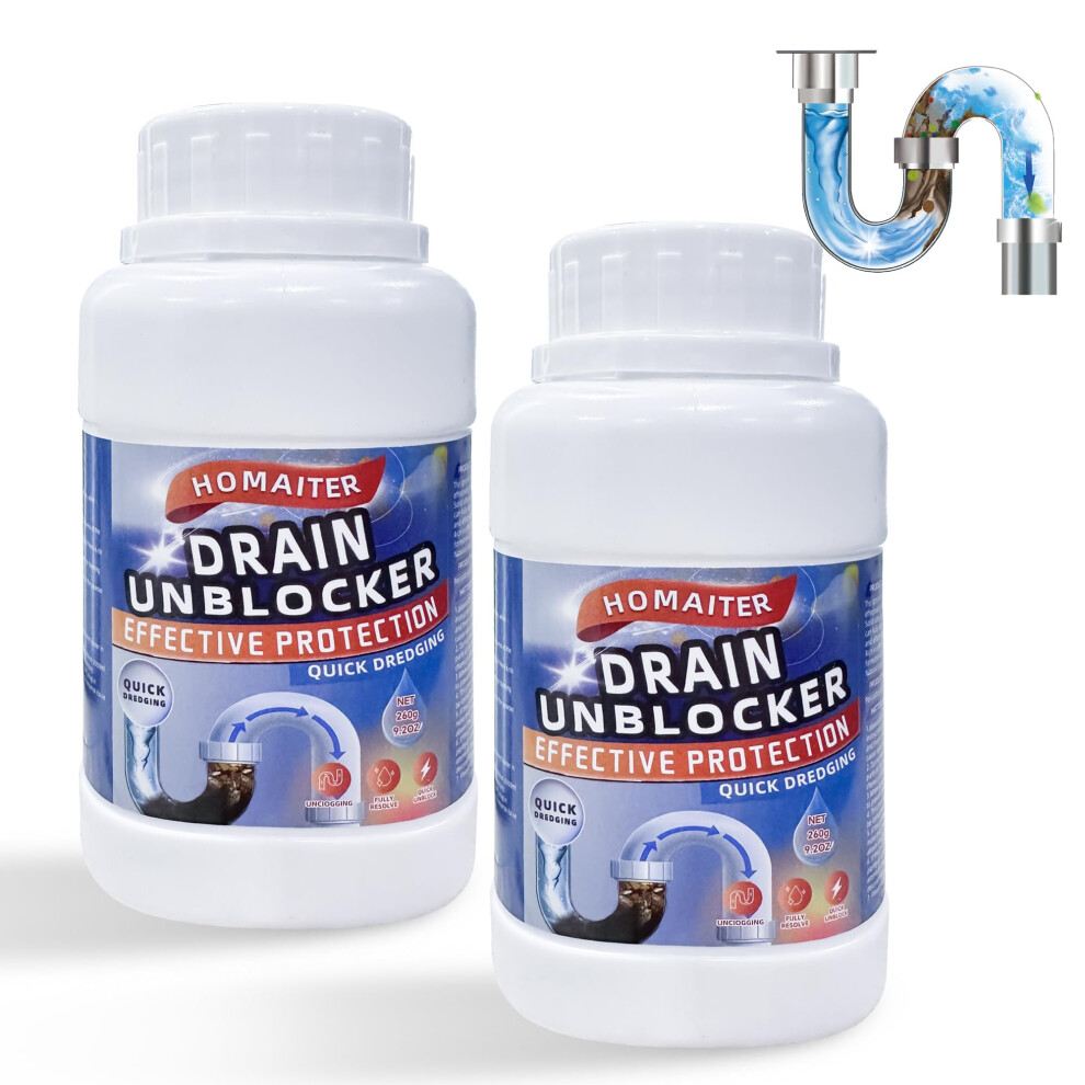 Homaiter Drain Unblocker, 2Pcs Powerful Cleaner Formula, Removes Hair, Grease & Soap Scum, Safe For Pipes And Septic Systems