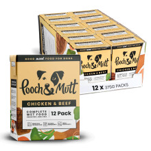 Pooch & Mutt - Chicken & Beef Pack of Complete Wet Dog Food, Dry Dog Food Topper, 12x375g