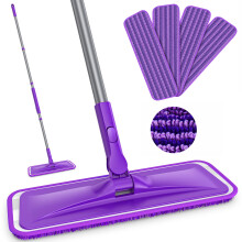 Microfibre Mops for Cleaning Floors - BPAWA Flat Floor Mop with 4 Washable Pads Reusable and Adjustable Handle, Dry Dust Mop for Hardwood Laminate