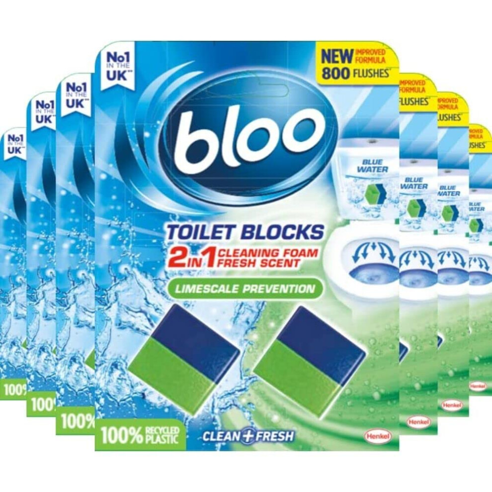 Bloo New Toilet Blocks, Pack of 14, Toilet Limescale Remover Cistern Block, Toilet Cleaner Block with Cleaning and Foaming Action, Toilet Fresheners -