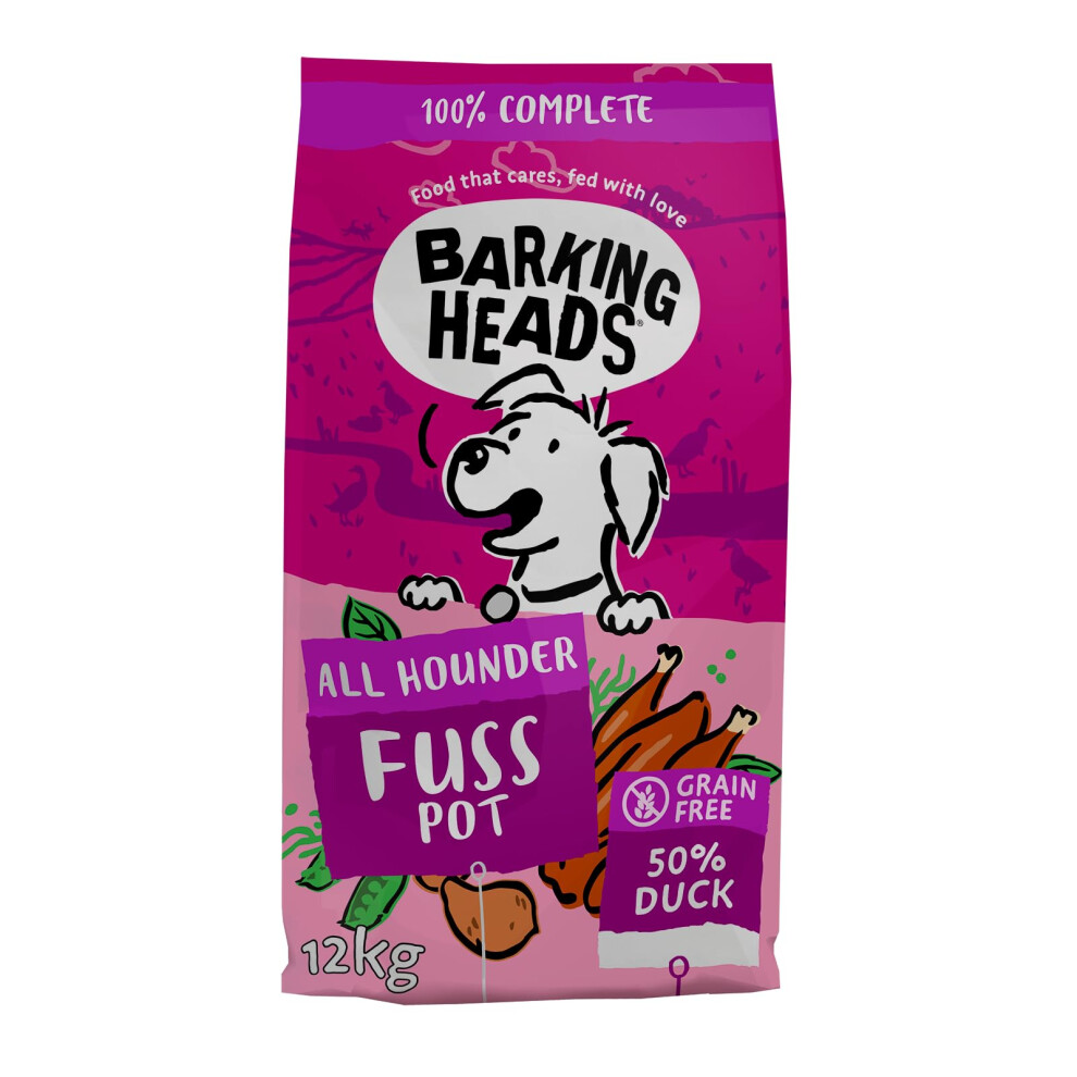 Barking Heads Complete Dry Dog Food 12Kg - Adult All Hounder Fuss Pot Duck - Natural Free Hypoallergenic For Fussy Eaters & Sensitive Stomachs Grain