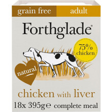 Forthglade Complete Natural Wet Dog Food - Grain Free Chicken & Liver (18 x 395g) Trays - Adult Dog Food 1 Year+