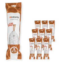 Brabantia 138089 PerfectFit Bin Liners Multipack (Size X/10-12 Litre) Thick Plastic Trash Bags with Tie Tape Drawstring Handles (200 Bags), White