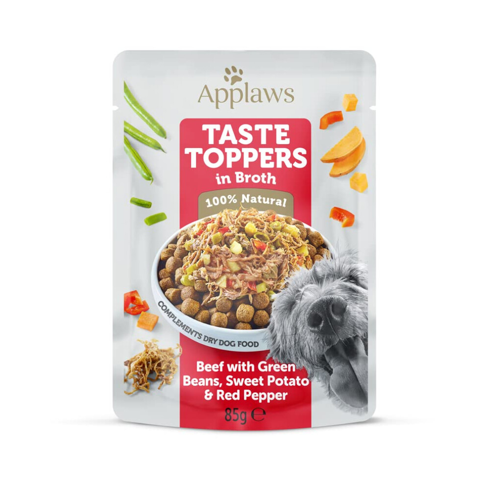Applaws 100% Natural Wet Dog Food Topper, Grain Free Beef With Vegetables In Broth 85G Pouch (12 X 85G Pouches)